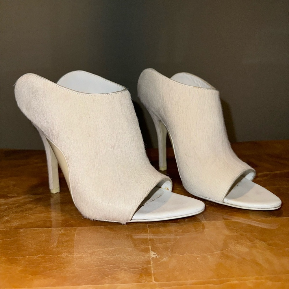 Alexander Wang White Leather & Calf Hair Heels
